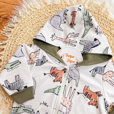 Conj. Jaqueta de Linho Ursinhos e Calça de Moletom - Verde